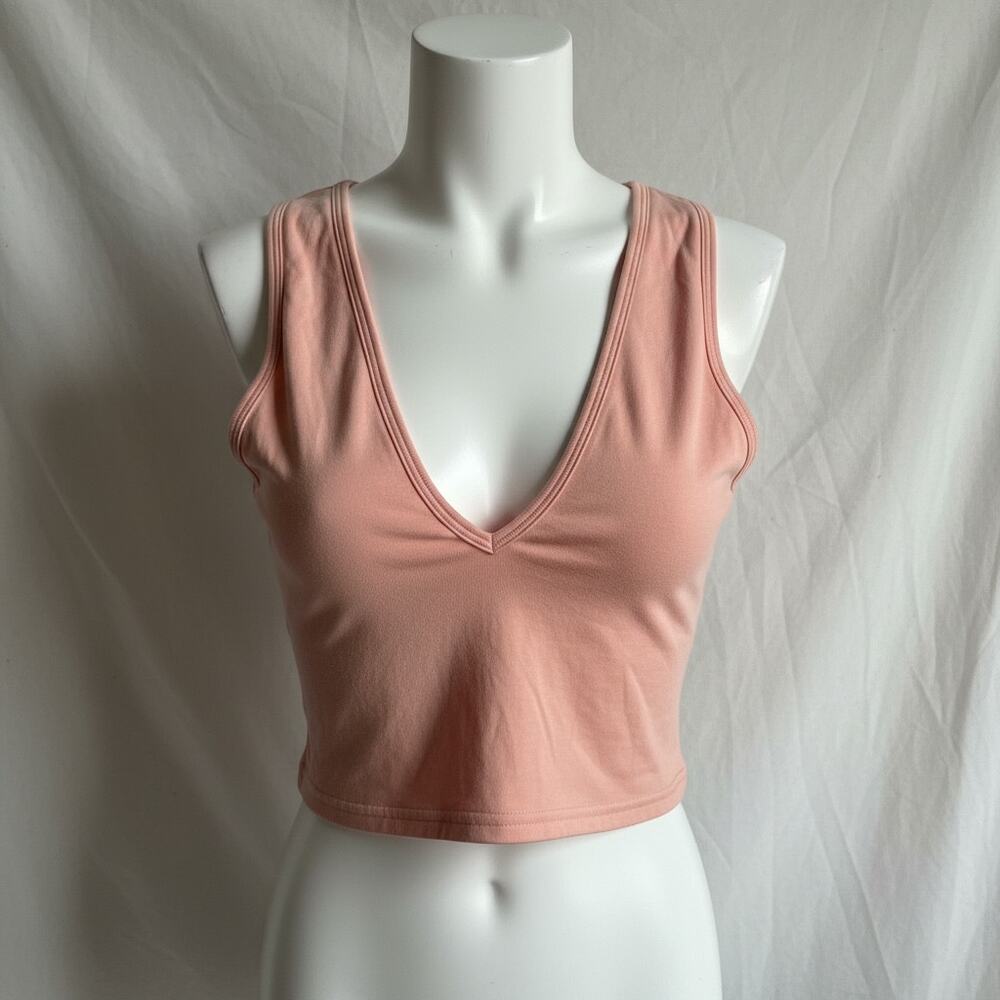 Klassy Network Pink V-Neck Cropped Tank Top Small Modal Stretch Balletcore Girly